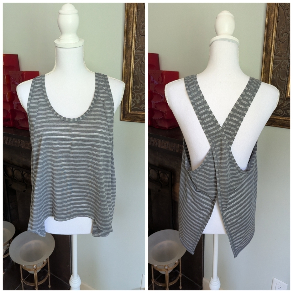 ZYIA Active Women's XXL Gray Nimbus Split Back Criss Cross Tank Top Striped 108
